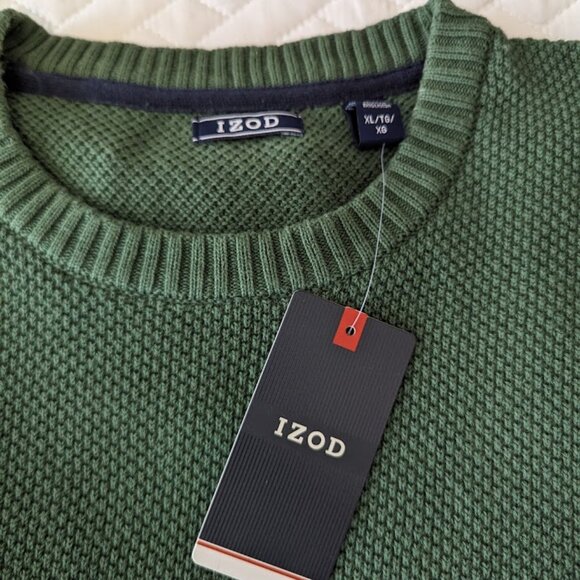 IZOD Textured Crew Neck Sweater in CIlantro Green Men's XL  - New With Tags - Picture 2 of 7